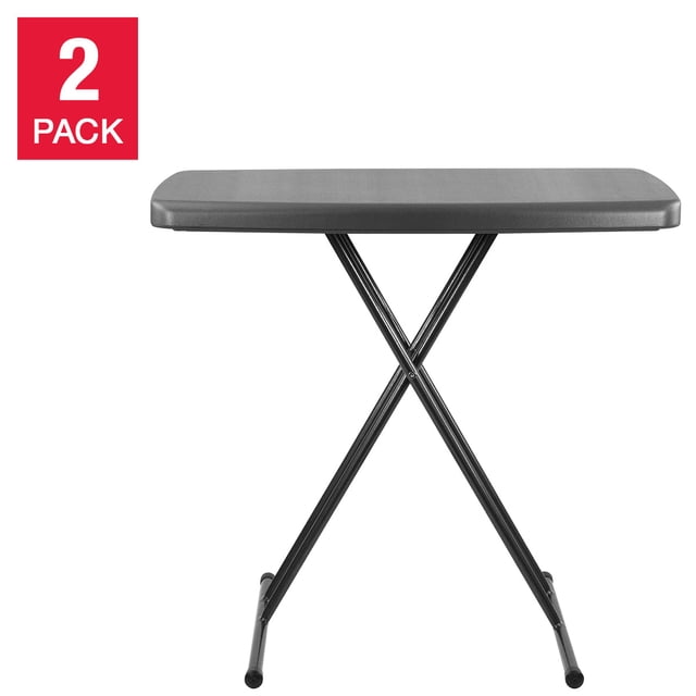 Star Elite Table Personnelle Pliante Réglable, Lot de 2, avec un Plateau en HDPE durable à Fort Impact Moulé par Soufflage et des Pieds en Métal Noir. Cette Table Légère Offre 5 Niveaux de Hauteur Verrouillables Réglables Allant de 18 à 28 Pouces (45,7 à 71,1 cm) et Se Replie pour un Rangement Pratique. Idéale pour la Maison, le Bureau, l'Artisanat et Plus.