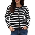 thumbnail image 4 of Women‘s Striped Cardigan Sweater Trendy Long Sleeve Button Down Crewneck Knit Cardigans, 4 of 8