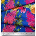 thumbnail image 2 of Soimoi Tissu Cambric en Coton Bleu Tissu Imprimé Feuilles et Fleurs 1 Yard 56 Pouces de Large, 2 of 3