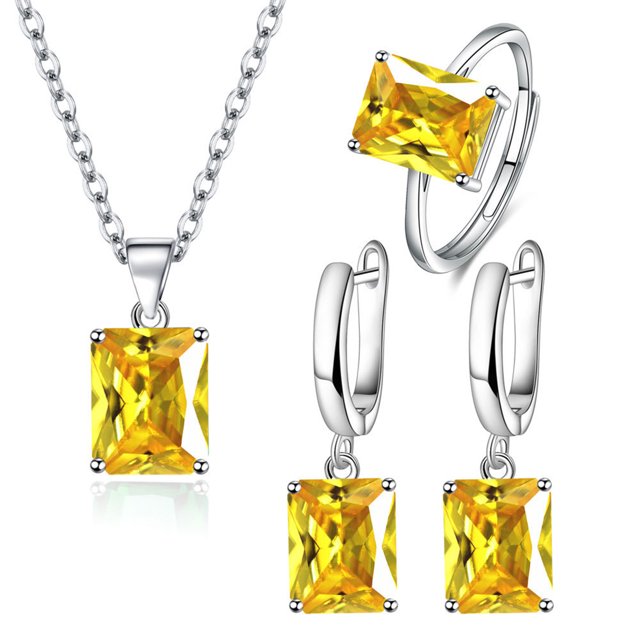 LYMAYTER Necklace Earrings 4Pcs/Set Finger Ring - Rectangle, Cubic Zirconia, Vintage