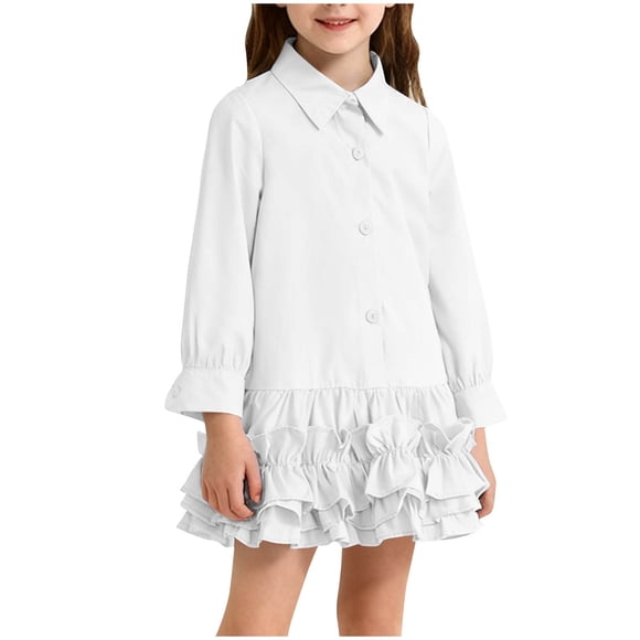 Tauxra Robe à Manches Longues pour Femmes, Couleur Unie, Col à Revers, Boutons, Jupe Décontractée Confortable à Manches Longues pour Usage Quotidien et Fête