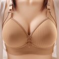 thumbnail image 4 of B91xZ Stay-in-Place Straps Lace Bra Full-Coverage Wirefree Bra Seamless Rib Triangle Bralette,Khaki 42, 4 of 4