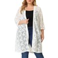 thumbnail image 1 of Agnes Orinda Women's Plus Size Floral Lace Cardigan Lightweight 3/4 Sleeves Open Front Outerwear 4X White, 1 of 7