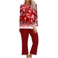thumbnail image 1 of Pisexur Pyjama de Noël pour Femmes Ensemble Deux Pièces Tendance des Fêtes Imprimé Flocon de Neige Pyjamas de Noël Décontractés Manches Longues Col Rond Hauts Pantalons de Pyjama Tenue de Nuit, 1 of 3