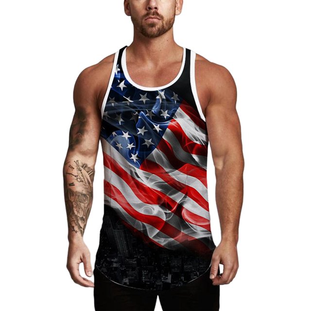 MAWCLOS Men's Tank Tops American Flag Print Summer Crew Neck Muscle Shirts Breathable Running Sleeveless Tee Style G 4XL