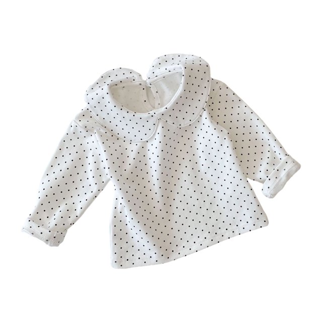 MeetoTime Children's Cotton Shirt Long Sleeved Doll Collar Solid Color Pullover Top Kids Spring Fall Clothes for Girls