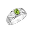 thumbnail image 4 of RYLOS Men's Rings Sterling Silver Classic 7X5MM Oval Gemstone & Diamond Ring Peridot August Birthstone Rings For Men Size 12, 4 of 7