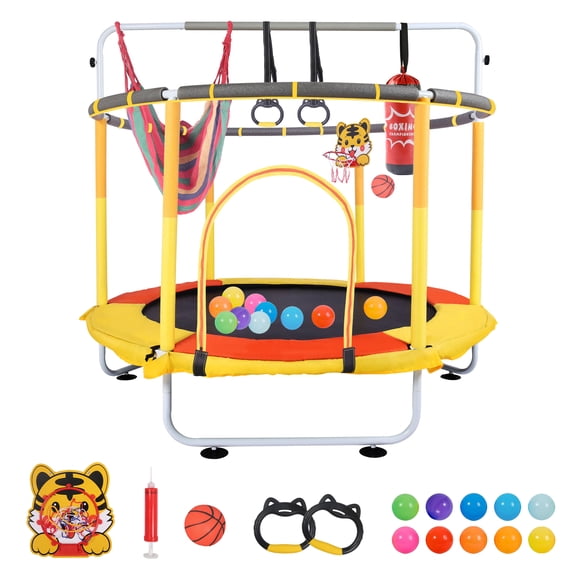 RAZXNAOR Trampoline for Kids with Enclosure, Toddler Indoor and Outdoor Trampoline, 59" x 59" x 65"