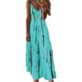 thumbnail image 1 of LUXUR Robe Longue Maxi pour Femmes à Col en V, Robe d'Été de Plage Sans Manches, Combinaison, Style Bohème Teinture sur Nœuds Bleu 4TG, 1 of 2