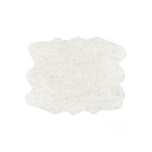 H-LUXE Gordon Faux Sheepskin Rug in white with a thick, plush acrylic pile and natural sheepskin shape, featuring a microsuede anti-skid backing, suitable for indoor use to add warmth and comfort to bedrooms or living rooms.