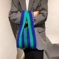 thumbnail image 2 of Xingzhi Stripe Pattern Lady Shoulder Bag Hand Bag Women Totes Green Blue, 2 of 9