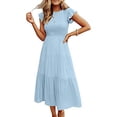 thumbnail image 2 of Summer Dress for Women with Sleeves Womens Summer Solid Color Temperament Flying Sleeves Large Skirt Mid Length Dress Summer Dress with Sleeves for Women Mid Length Dress for Women, 2 of 7