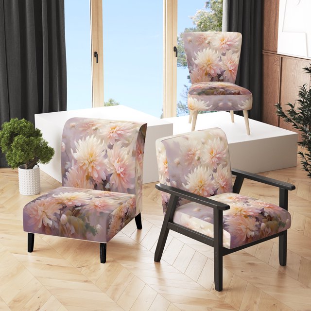 Designart « Pink Chrysanthemums love expression II » Fauteuil d'Appoint Rembourré à Motif Floral Rose - Fauteuil Traditionnel avec Accoudoirs pour Salon