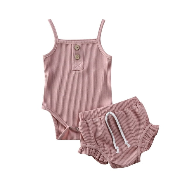 2Pcs Baby Shorts Set Knitted Suspenders Jumpsuit High Waist Short Pants Girls Suits