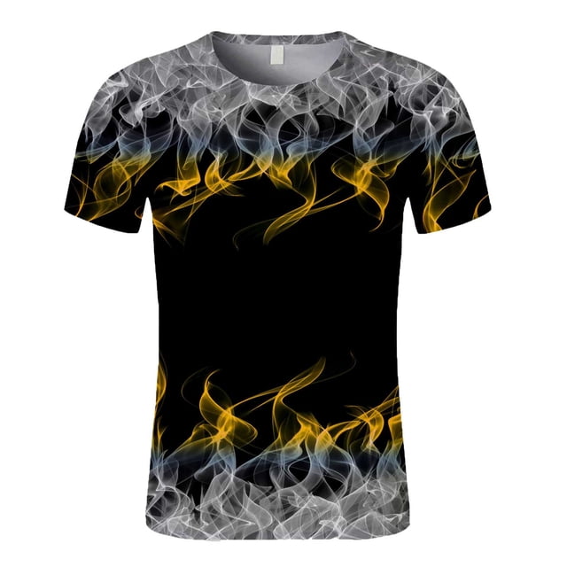 T-shirt à Manches Courtes pour Hommes avec Impression de Flammes et Col Rond