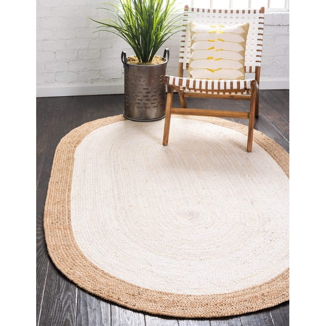 Indian Handmade Braided Inner White Natural Jute Area Rug, Home Décor Rug, Jute Rug for Bedroom, Dining Room, living room, Doormat Rug Size - 2' x 3' Oval (60 cm x 90 cm)