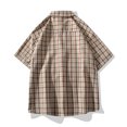 thumbnail image 3 of Birdeem Chemises pour Hommes Chemise Décontractée Mode à Carreaux Col Rabattu Bouton Manches Courtes Blouse, 3 of 10