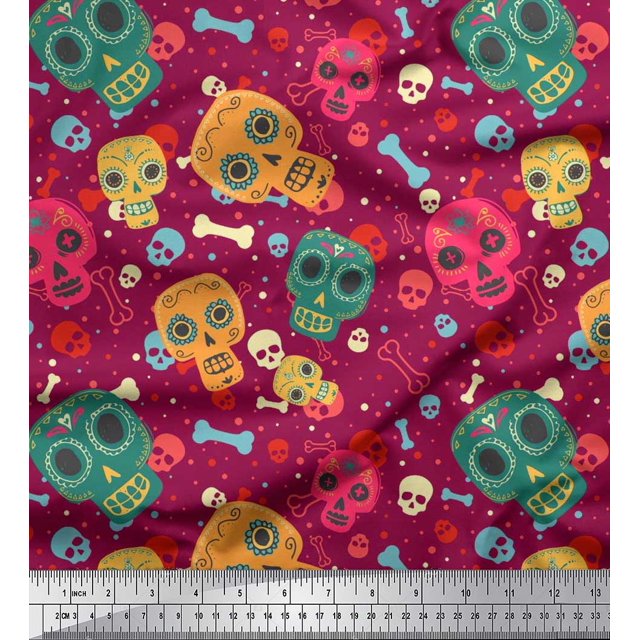 Soimoi Rayon Fabric Dot,Bone & Skull Fabric Prints by Yard 56 Inch Wide