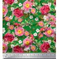 thumbnail image 1 of Soimoi Tissu Satin Modal Feuilles, Clématites & Roses Imprimés Floraux au Mètre 42 Pouces de Large, 1 of 3