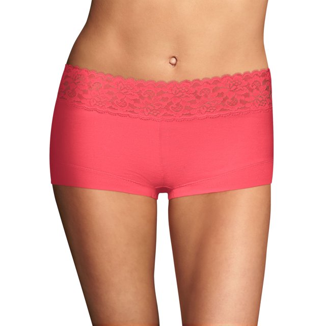 Maidenform Shorty en Coton pour Femmes avec Dentelle - Article à Succès, 5, Rouge Claret