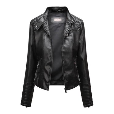 Pisexur Women's Leather Jackets Classic Zip Up Lapel Faux Leather Moto Biker Coat Solid Color Long Sleeve Winter Coats Plus Size Leather Jackets with Pockets M-3XL