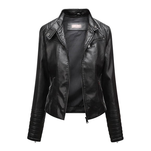 Pisexur Women's Leather Jackets Classic Zip Up Lapel Faux Leather Moto Biker Coat Solid Color Long Sleeve Winter Coats Plus Size Leather Jackets with Pockets M-3XL