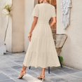 thumbnail image 5 of Ovzne Robes pour Femmes Robe Décontractée Imprimée Plissée Taille Élastique Sans Manches Col en V Robe d'Été Manches Courtes Liquidation, 5 of 5