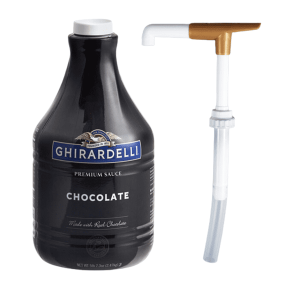 Ghirardelli Black Label Chocolate Flavoring Sauce – Premium Deep Dark Cocoa & Chocolate Liquor Profile with Bonus Commercial Dispensing Pump, 64 fl. oz.