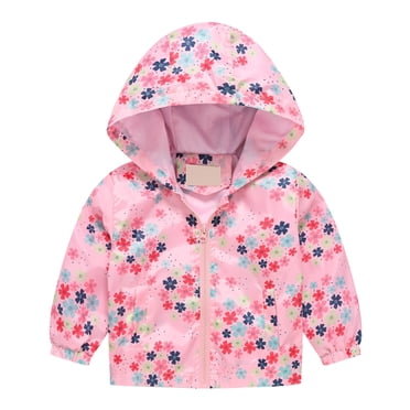 dmqupv Raincoat for Girls Toddler Rain Jacket Kids Cartoon Windbreaker Coat Baby Girl Boy Zip Hooded Outerwear Fall Raincoat Watermelon Red,Size for 3-4 Years