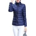 thumbnail image 1 of UKAP Ladies Puffer Jacket Solid Color Coat Stand Up Collar Down Jackets Packable Work Outwear Navy Blue 3XL, 1 of 3
