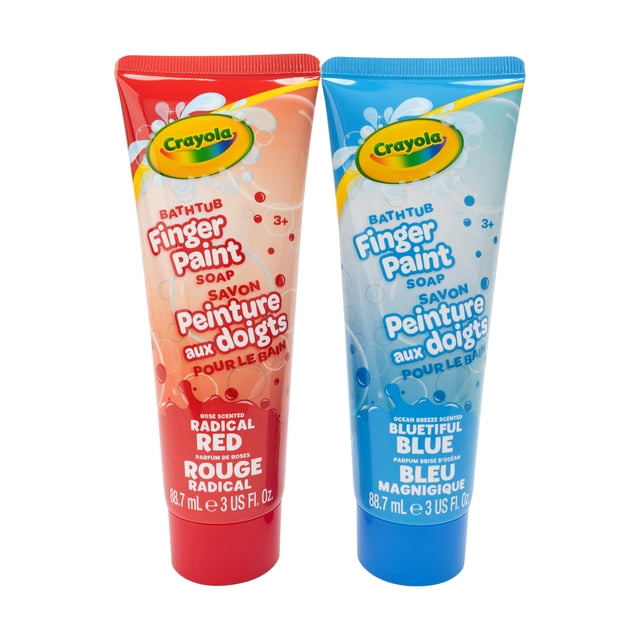 Crayola Lot de 2 Savons pour Peinture au Doigt 88 ml x 2 avec tubes Parfumés Rose Rouge Radical et Brise Océanique Bleutiful, Conçus pour un Plaisir Créatif à l'Heure du Bain et un Nettoyage Doux de la Peau, Chacun Contenant 88,7 ml (3 US fl. oz.) et Convenant aux Enfants de 3 Ans et Plus.