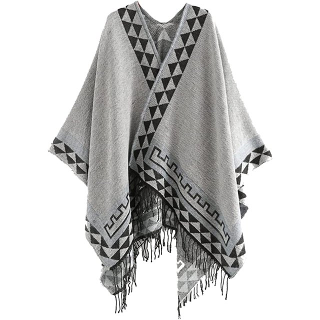 LinYooLi Poncho Ouvert à Franges pour Femmes, Cardigan, Cape, Couverture pour Fête, Voyage, Bureau