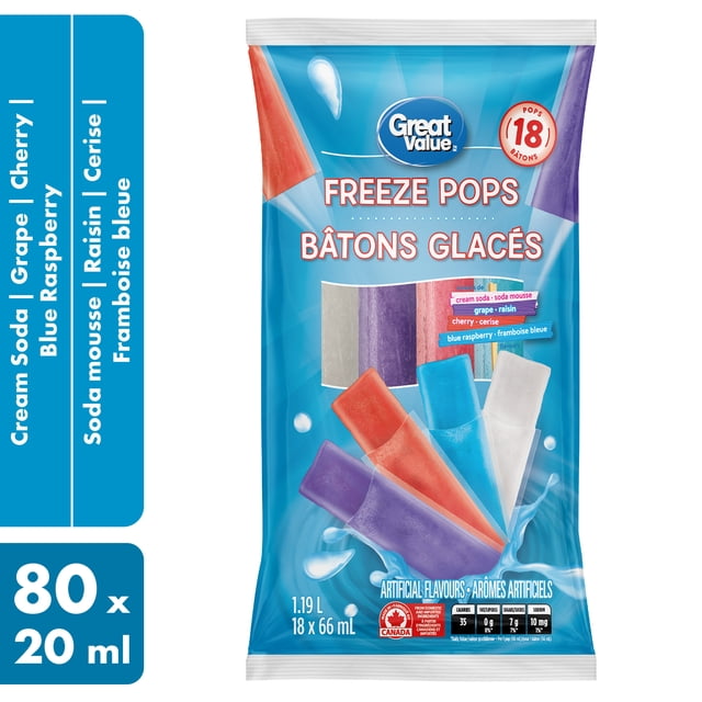 Great Value Freeze Pops - Cream Soda, Grape, Cherry, Blue Raspberry