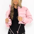 thumbnail image 3 of Économies d'Automne/hiver! srobpty Manteau Matelassé à Manches Longues pour Femmes, Veste à Capuche Décontractée Colorée à Manches Longues pour Dames Rose, G, 3 of 4
