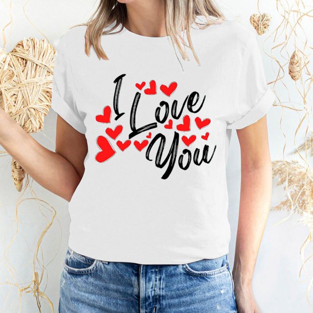 Pisexur T-shirt de la Saint-Valentin pour Femmes, Imprimé Amour, Manches Courtes, Col Rond