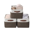 thumbnail image 1 of DECOMOMO Grand Panier de Rangement Bacs de Rangement en Tissu, Ensemble de 3, Brun et Blanc, 1 of 5