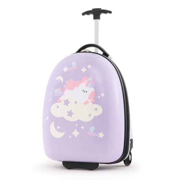 Gymax 16'' Kids Carry-On Luggage with Wheels w/ 2-Level Aluminum Handle Suitcase Purple