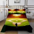 thumbnail image 1 of YST Sports Bedspread Set Queen Size, 3D Ball Games Quilt Set, American Baseball Field with White Markings Painted On Grass Design, Sports Players Decorative Bedding Set 3Pcs, Lime Green, 1 of 5