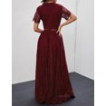 thumbnail image 4 of Robe Maxi en Dentelle à Manches Courtes Col en V Profond Bourgogne pour Femmes, 4 of 10