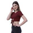 thumbnail image 3 of Moomaya T-Shirt Court à Nœud devant pour Femmes, Manches Courtes, Col Rond, Haut Noué, 3 of 7