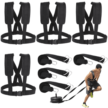 4 PCS Sled Harness for Exercise, Physical Football Running Resistance Training Rope Kit, Tire Pulling Harness Fitness Workout Assistance Equipment Trainer with Adjustable Padded Shoulder Strap