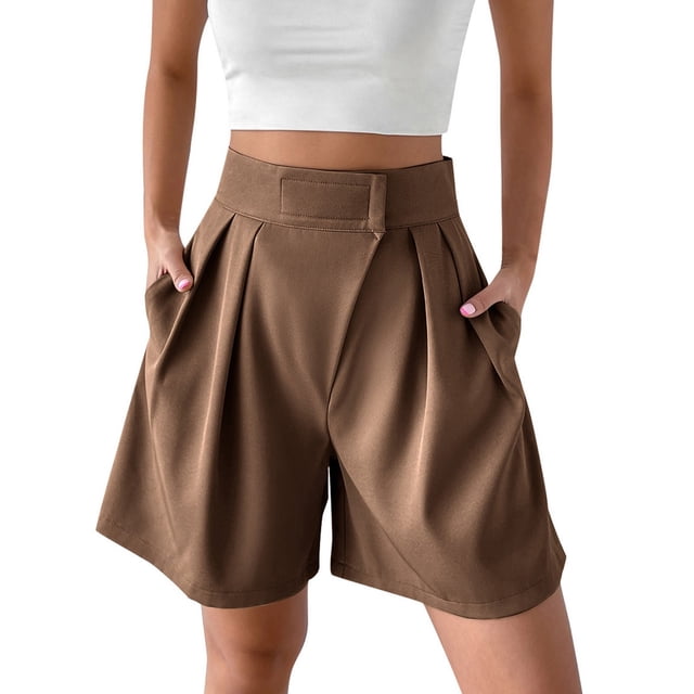 Gspmoly Shorts Short pour Femmes, Combinaison Décontractée pour Femmes à Bretelles, Aguichant, à Jambe Droite, à Encolure Unie, Combinaison, de Randonnée pour Femmes, Économies d'Été, Liquidation, Café L