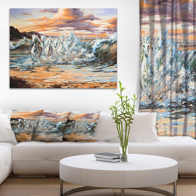 Horses from Waves - Animal Canvas Art Print