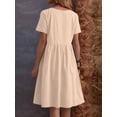 thumbnail image 4 of Robe T-Shirt d'Été en Coton et Lin pour Femmes, Décontractée, Coupe Ample, Col Rond, Manches Courtes, Longueur Midi, avec Poches, Abricot, P, 4 of 7