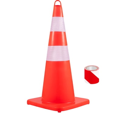 KFFKFF Security Pylons, 12 x 28" Roadway Pylons, PVC Tangerine Building Pylons, 2 Luminous Collars Roadway Pylons with Heavy Base and Portable Loop for Traffic Management, Driveway Street Parking
