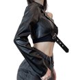 thumbnail image 4 of Faithtur Femmes Style Punk Hauts Courts Cool Manches Longues Simples Cintre de Cou, 4 of 9