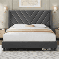 thumbnail image 1 of FullFurnique Upholstered Platform Bed Frame with Wooden Slat Support, Full, Dark Gray, 1 of 9