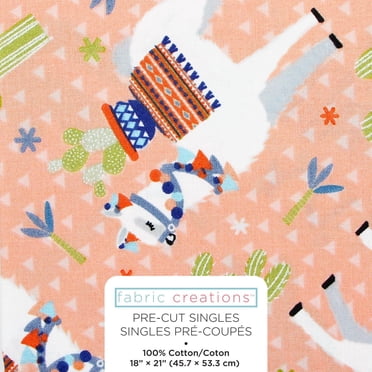 FABRIC CREATIONS Peach with Llamas and Desert Cacti and Flowers Fat Quarter Pre-Cut Fabric - 46 cm (18 in) × 53 cm (21 in)/45 cm (17.7 in) × 53 cm (20.9 in), 18x21