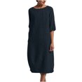 thumbnail image 1 of RKSTN Robe Maxi pour Femme Grande Taille Robe d'Été Simple Coton-Lin Col Rond Robe de Plage Manches Courtes Plissée Ligne A Robe Midi, 1 of 8