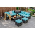 thumbnail image 1 of Costway Ensemble de Mobilier de Terrasse en Rotin 8 Pcs Table de Rangement Ottoman Housse Turquoise, 1 of 10
